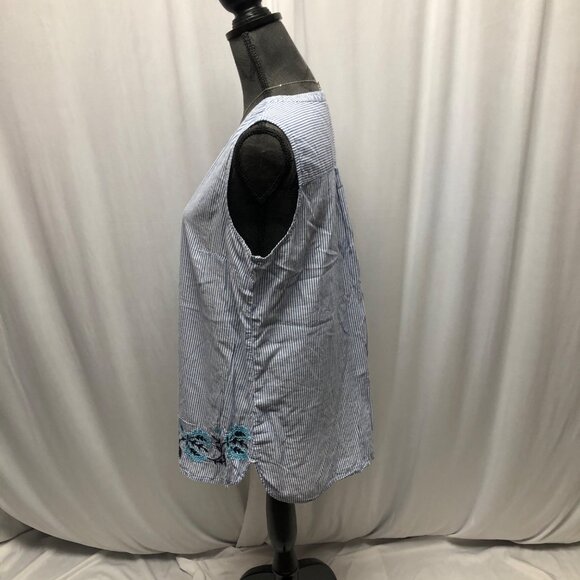 Croft and Barrow Sleeveless Top Womens Sz Large Blue White Striped Cotton Tunic - Picture 4 of 9